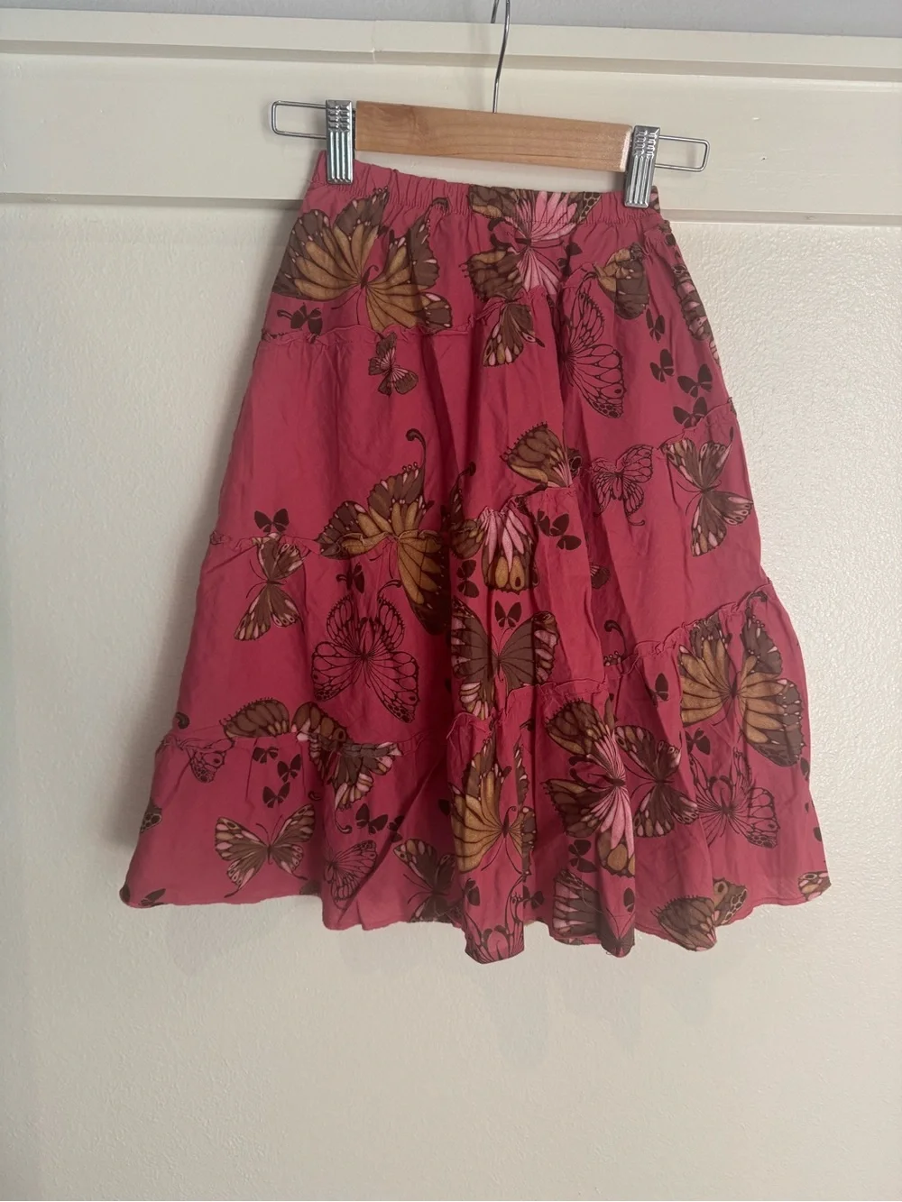 Gap Kids Butterfly Print Tiered Boho Skirt Pink Size S (6-7) Cotton Cottagecore